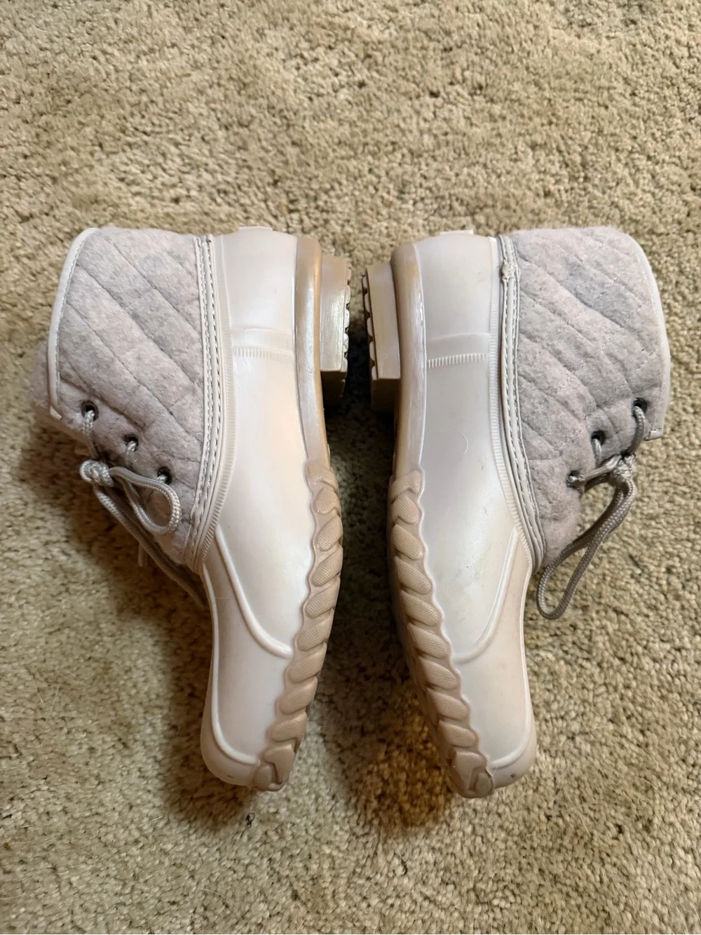 Sperry Quilted Lace-Up Duck Boots in Light Beige